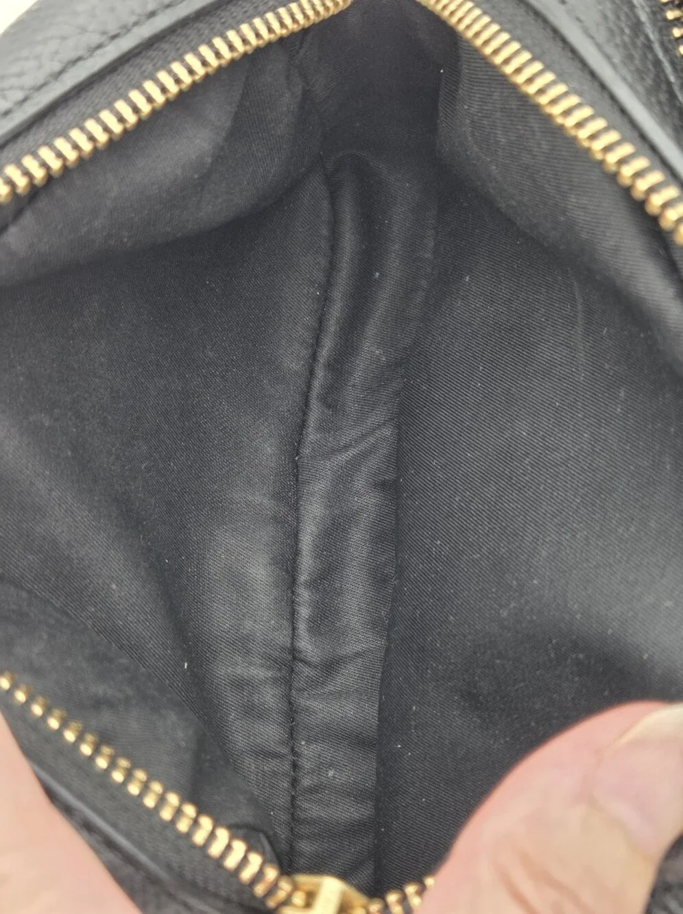 Tory Burch Black Pebbled Leather Crossbody Camera Bag with Gold Hardware